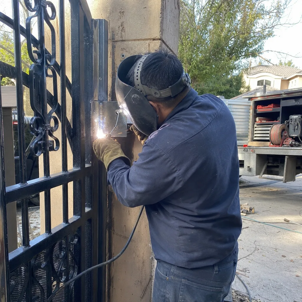 Welder performing professional metal gate repair service